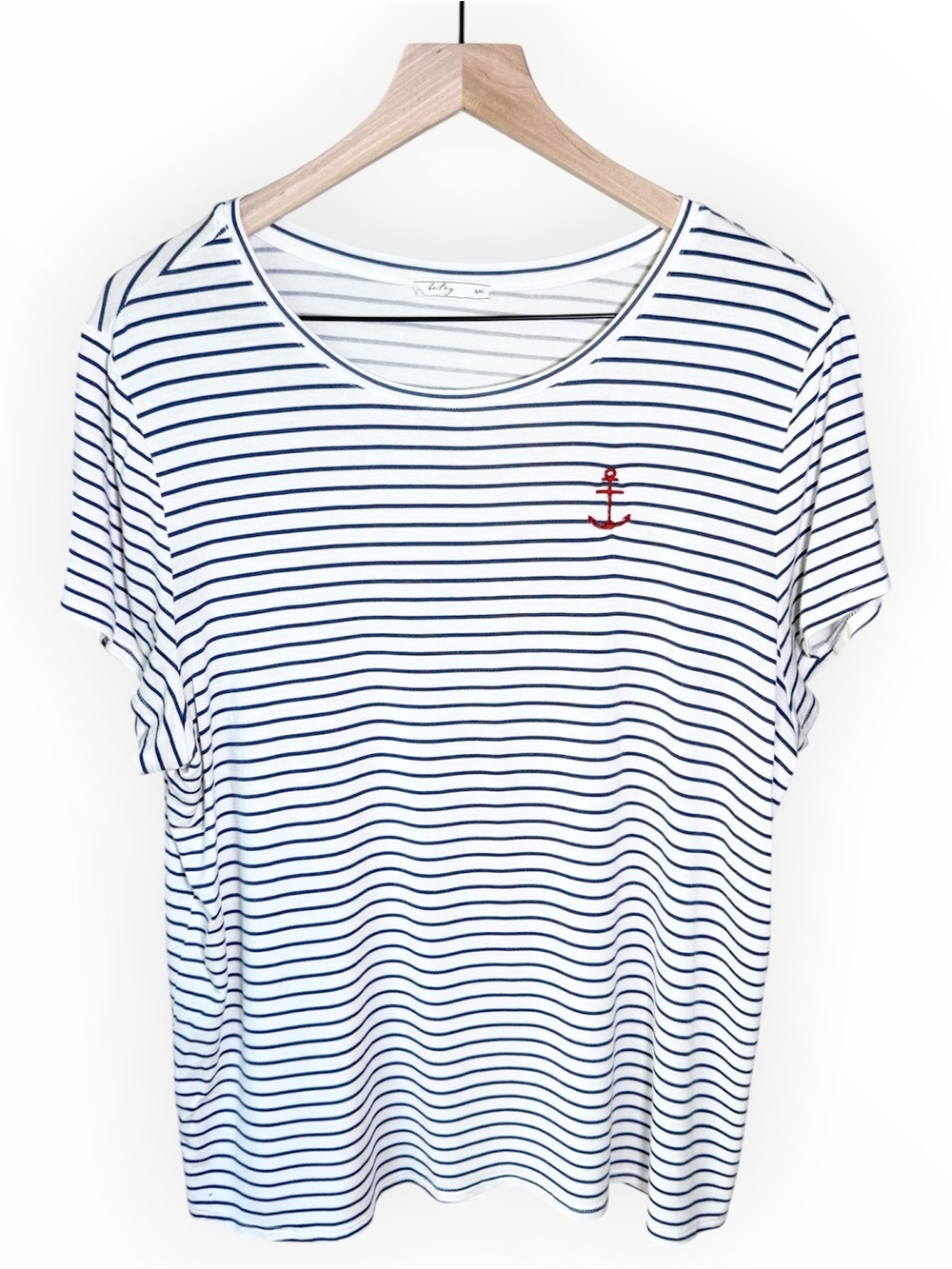 NWT BRIT.NY Nautical Striped Tee T-Shirt XXL Embroidered Anchor Size 2XL Breezy